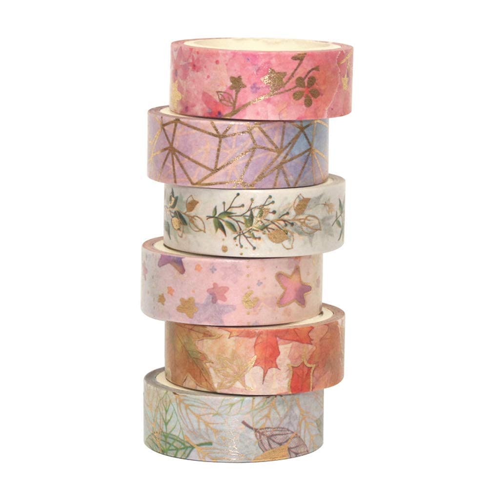 ELEPHANTBOAT Washi Tape Set for DIY Crafts and Journals featuring 6 Rolls 15mm x 5m | Elegant Gold Designs