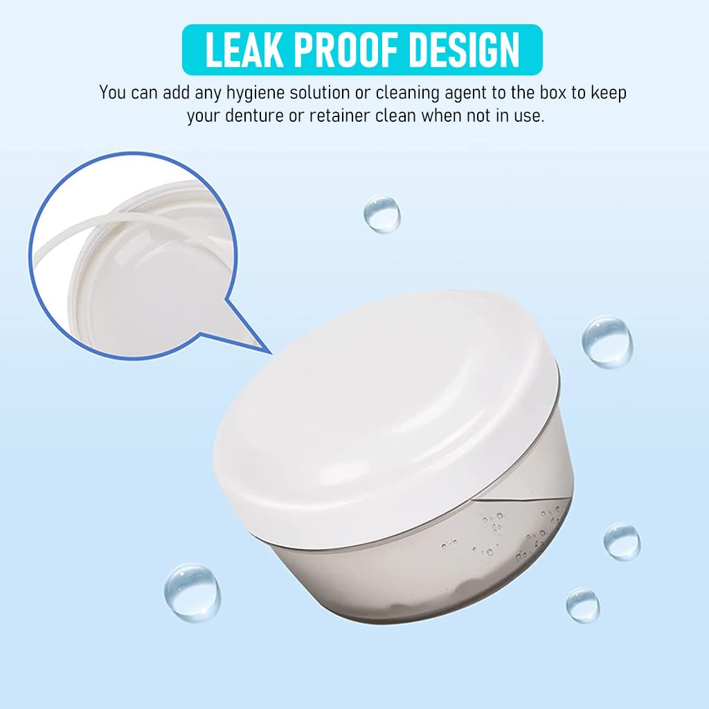 HANNEA Leak Proof Denture Case, Denture Cups Bath, Dentures Container with Retainer Basket Denture Holder for Travel, Mouth Guard Night Gum Retainer Case Container