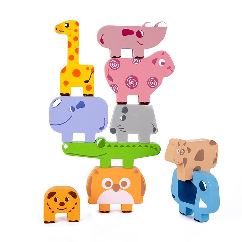 ZIBUYU Cartoon Animal Wooden Blocks Set for Kids featuring 10pcs Safe Natural Wood | Gift Toy for Toddlers 2–4 Years