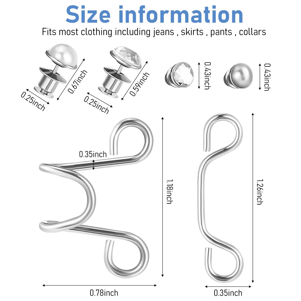 Venzina Jeans Button Pants Adjustable Waist Buckle for Loose Jeans with Pearl & Crystal Style | 4 Pairs No Sewing Metal Pins