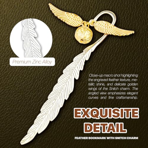 ZIBUYU® Vintage Metal Feather Bookmark with Golden Winged Charm – Thin Unique Metal Bookmark for Book Lovers – Reading Gifts Book Lovers, Women, Men, Teens on Christmas, Birthday, Valentine’s