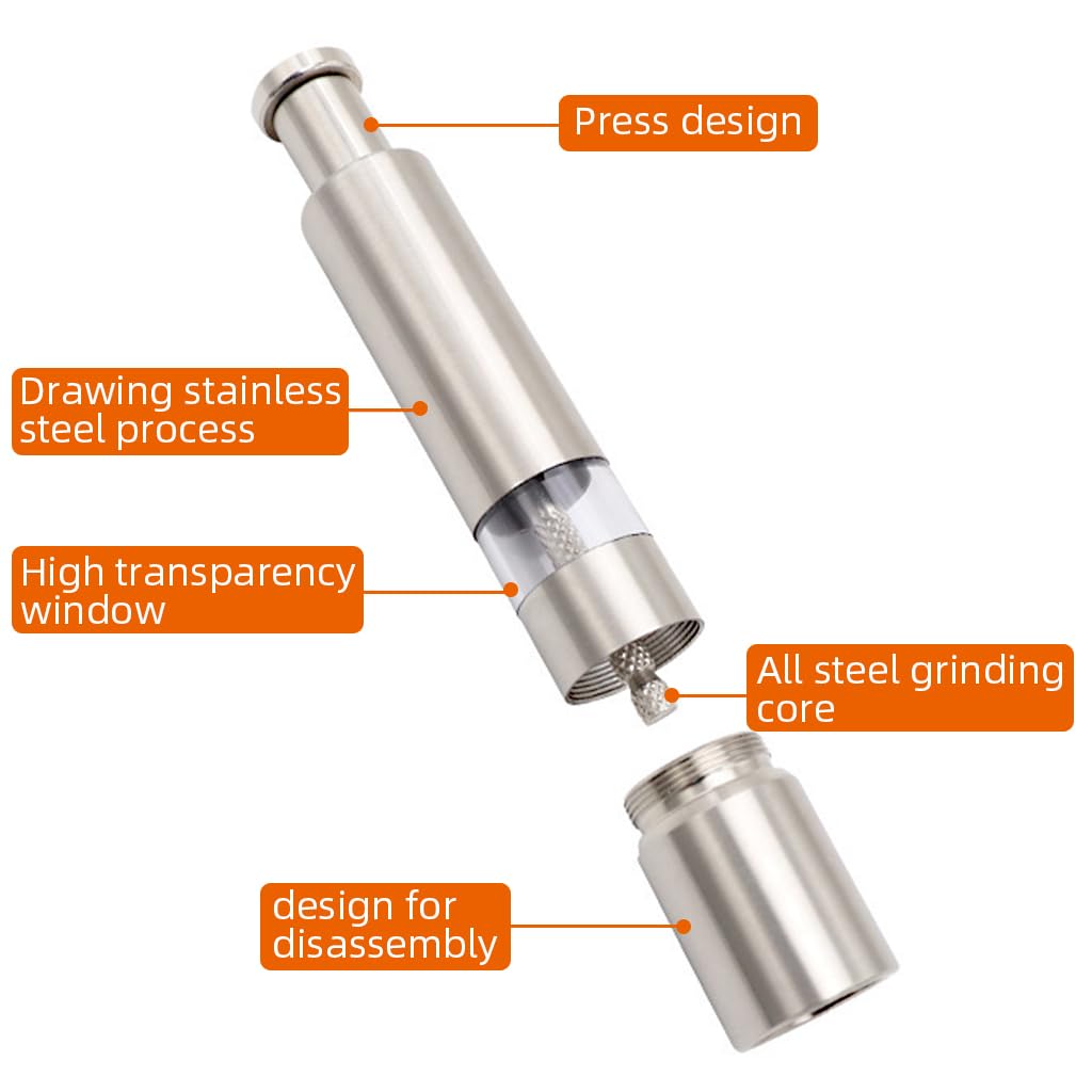 Supvox Pepper Grinder Mill Set for Kitchen with Spring-Loaded Push Design & Base | Stainless Steel 2Pcs