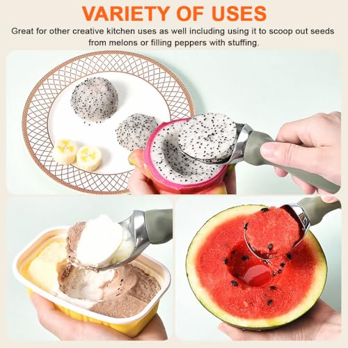 HASTHIP® Heavy Duty Ice Cream Scoop,Professional Metal Ice Cream Spoon with Anti-Slip Handle,Kitchen Tool Stainless Steel Scooper for Gelato Sorbet Cookie Dough
