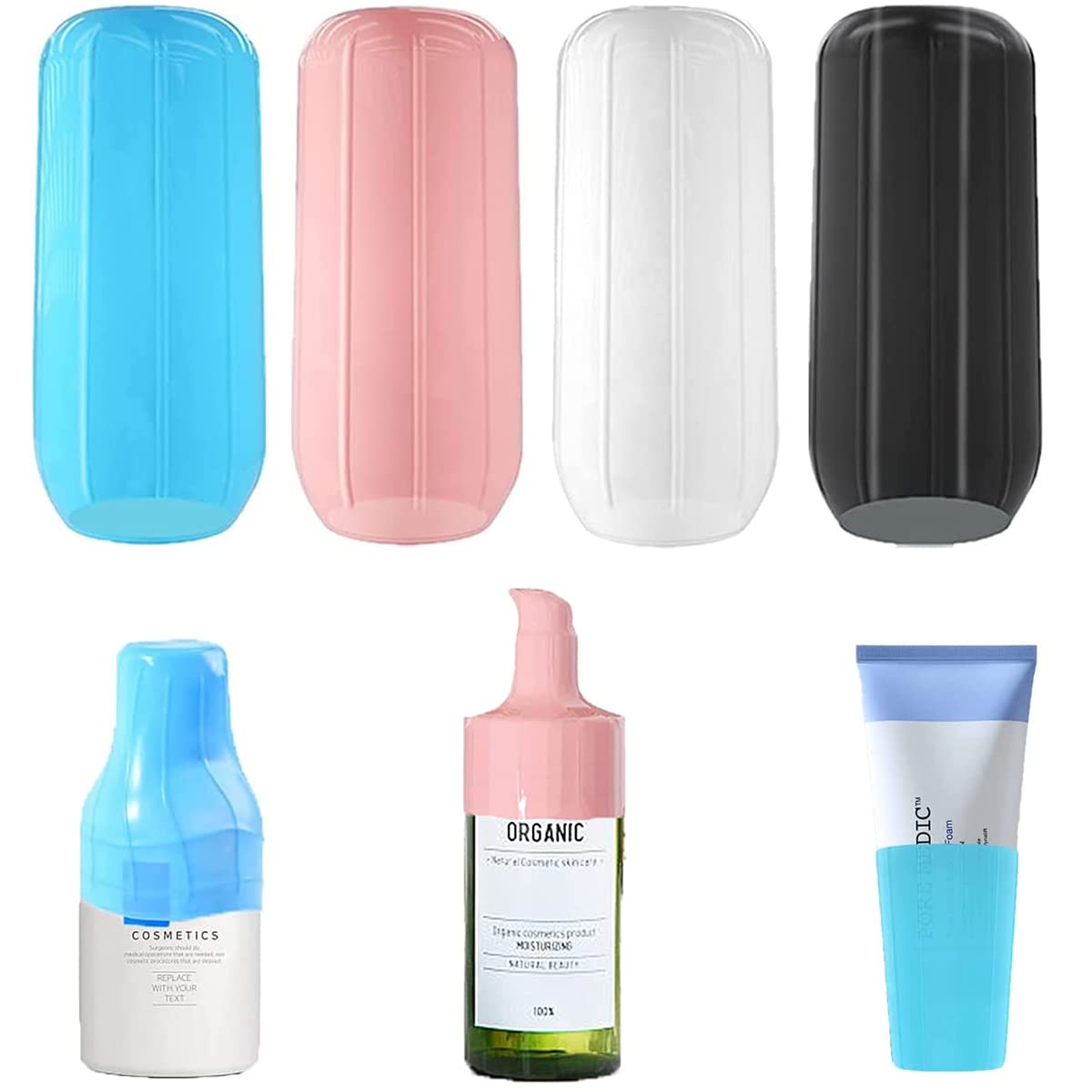 MAYCREATE Leakproof Sleeves for Travel Bottles featuring Elastic Silicone Covers 4pcs | Anti-Leak Travel Toiletries Protection