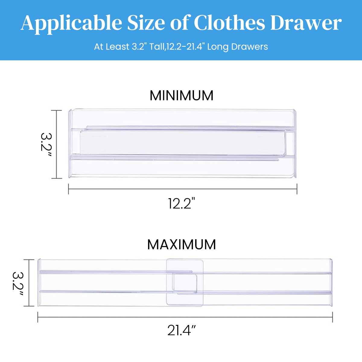 HASTHIP Drawer Dividers for Kitchen and Office Organization featuring Adhesive Backing and 11–20 in Adjustable Design | Clear 3.2 in High Divider Strips