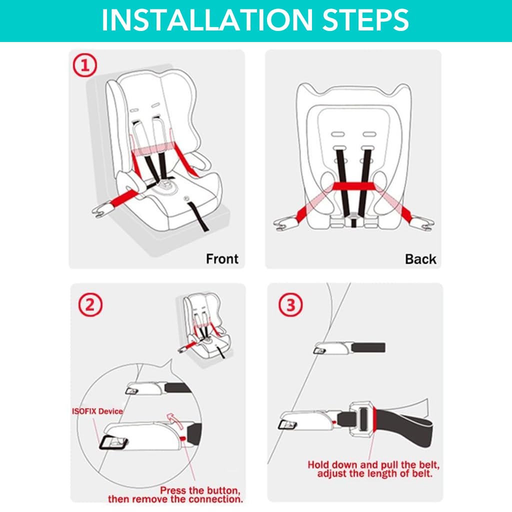 SNOWIE SOFT® Universal Strap for Child Car Seat Latch Port Strap 82.6 inches Adjustable Strap for Attaching Anchor Point Child Car Seat Installation Accessory Quick Release One Button to Lock