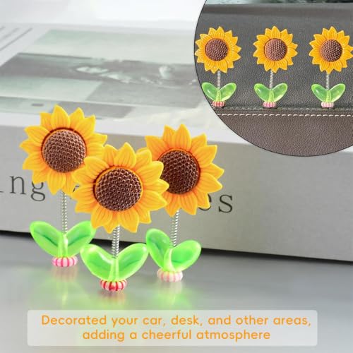 STHIRA® 15PCS Mini Sunflower Car Decoration 2.36 inches Swing Sun Flower Car Dashboard Decoration Items Self Adhesive Removable Resin Sun Flower Decoration for Car, Desk, Car Gadgets Latest 2025