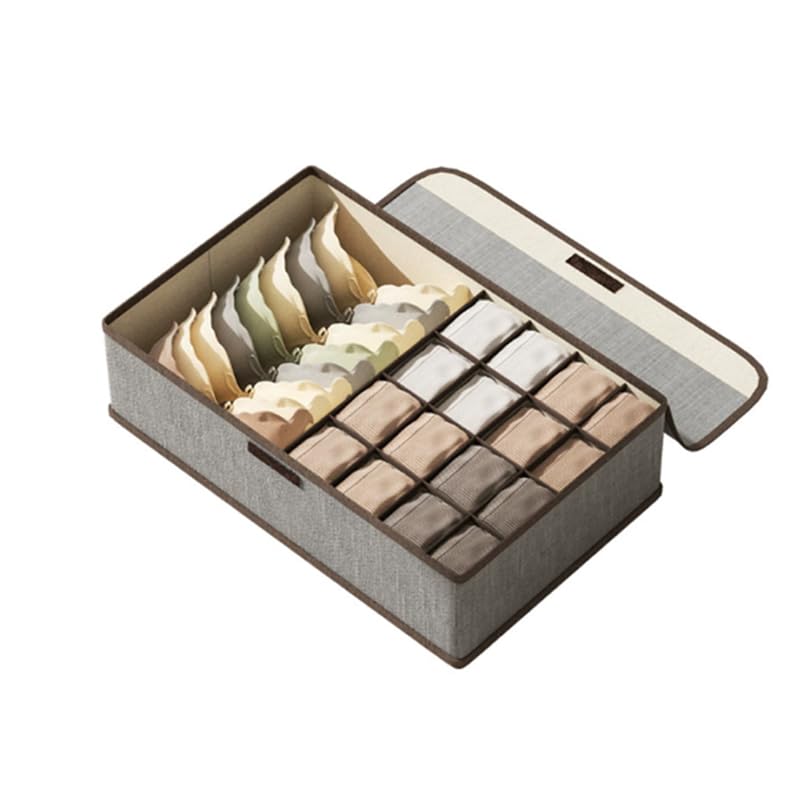 Zibuyu Foldable Undergarments Organizer for Women with 17 Cells and Magic Buckle Lid | Cotton Linen Storage Box for Wardrobe