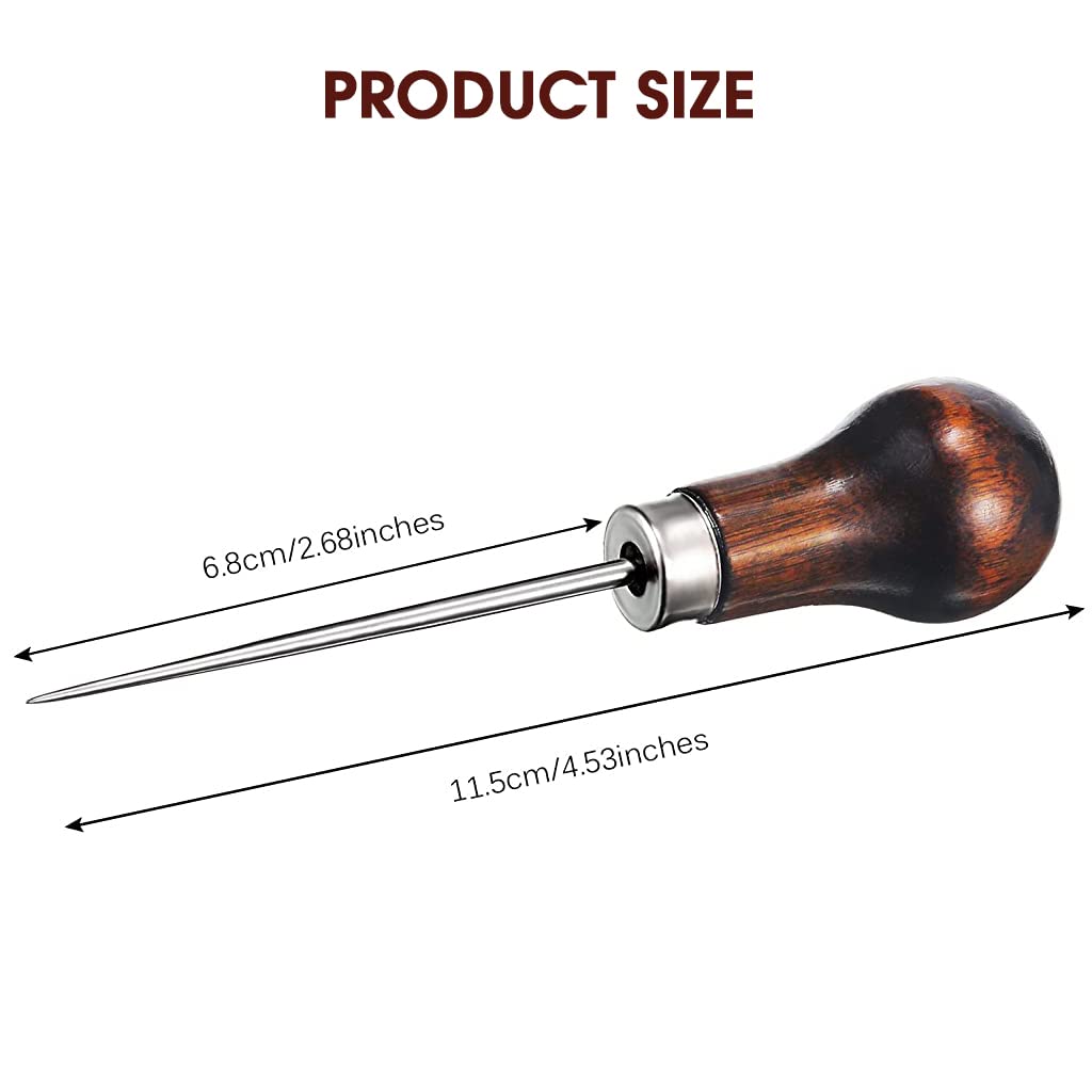 Supvox 4 Pcs Awl Tool, Needles Sewing Awl Hand Stitcher, Gourd Shape Leather Craft Cloth Wooden Handle Scratch Awl Tool, Pin Punching for Canvas Leather Pouch Hole DIY Shoes Repair