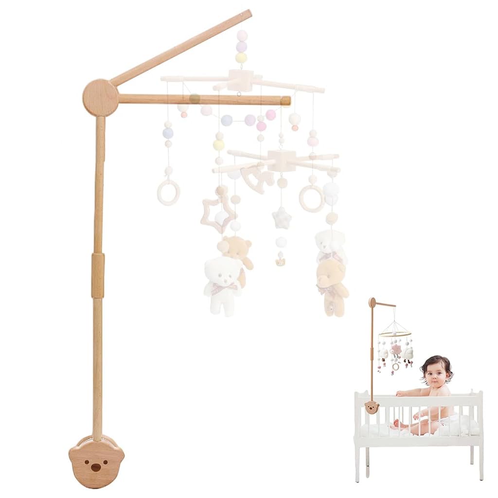 SNOWIE SOFT® 360° Wooden Crib Mobile Arm Baby Mobile Hanger Mobile Holder for Crib, Rotatable Baby Crib Mobile Arm Cradle Toys Universal for Crib Hanging Toys for Babies, 32.8''(Not Included Toys)