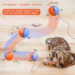 Qpets® Cat Ball Toy, Cats Teasing Toy Ball Cat Chasing Chew Ball Toy with Feather Tail, Electric Random Turn Grinding Toy Indoor Self-Entertainment Cat Toy(Not Included Battery)