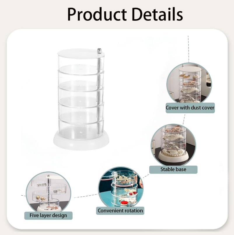 Zibuyu Jewelry Storage Box with 360° Rotating Multi Layer Design for Women | Transparent PP Organizer