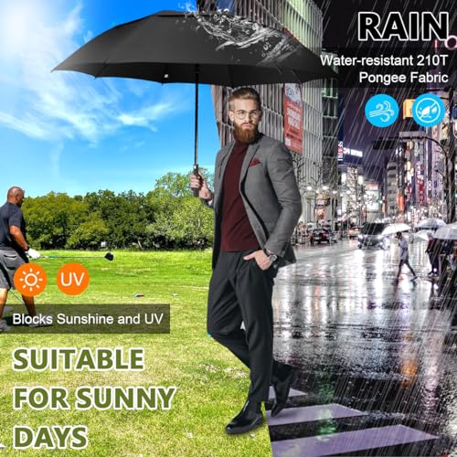 PALAY® 52Inch Big Umbrella for Men, Auto Open Large Golf Umbrella Windproof, Oversize Rain Umbrella with Cover for Aldult Men, Windproof Waterproof Umbrella for Commuting, Travel (Blue)