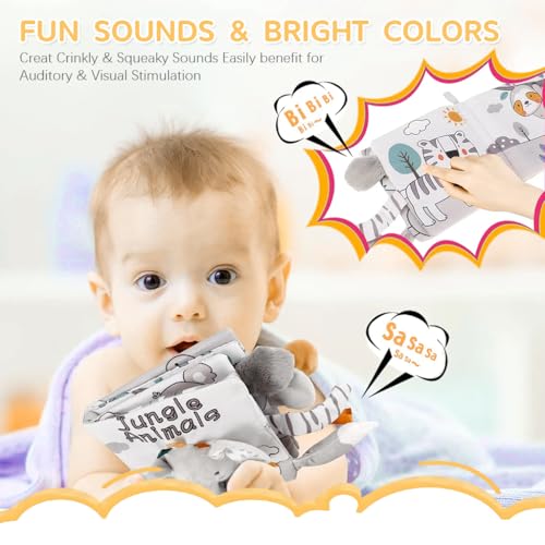 SNOWIE SOFT® Elephant Baby Books 0-6 Months Baby Toys 6-12 Months,Nontoxic Fabric Soft Cloth Books,Early Educational Activity Sensory Toy Waterproof Soft for Toddler Shower Gift 2