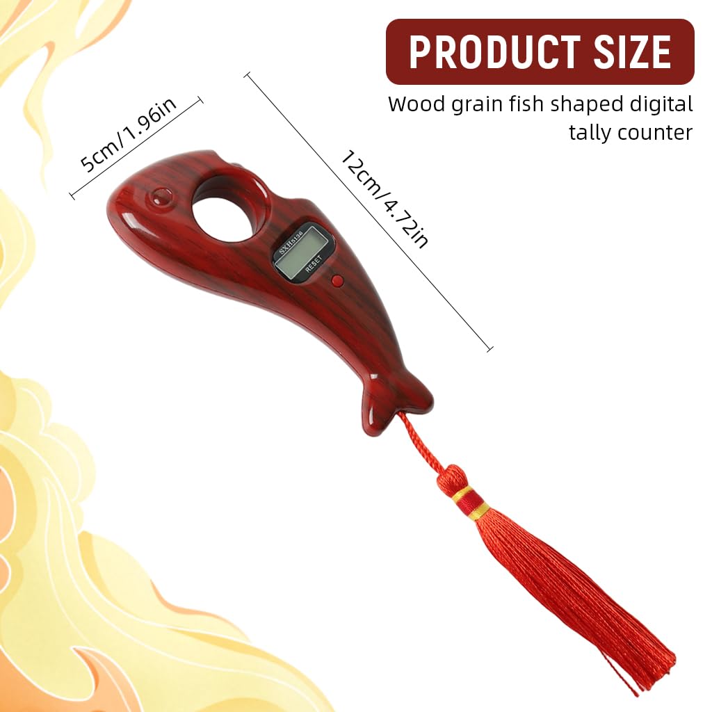 Proberos Digital Tally Counter for Spiritual Practices with 99,999 Count Capacity | Wooden Grain Fish Shape Design and Rolling Prayer Beads