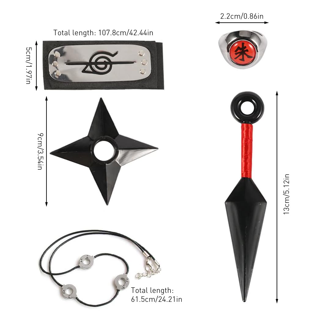 Venzina Hooded Akatsuki Cloak Itachi Uchiha Cosplay Costume for Party and Halloween | Includes Cloak Headband Ring Kunai Necklace Set for Height 165–170 cm