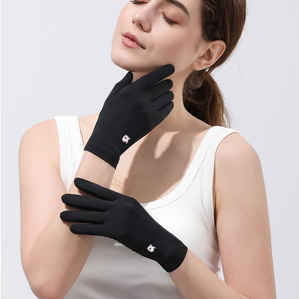 PALAY® Spandex Sun Protection Gloves Women Non-Slip Touch Screen Sun Gloves, Summer Ice Silk Cooling Gloves, Outdoor Breathable Gloves For Cycling Driving Fishing - Black