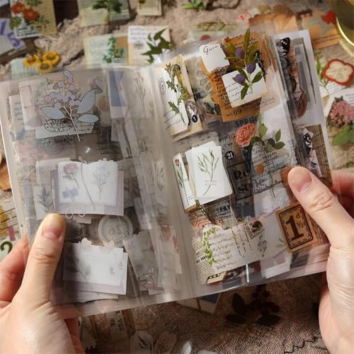 OFIFO® 120Pcs DIY Scrapbooking Stickers, Vintage Junk Journal Stickers, Assorted Scrapbooking Stickers, PET Adhesive Decorative Crafting Stickers for Journals, Planners, Albums, and Gift Wrapping