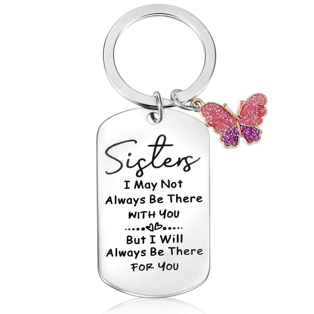 ZIBUYU Keychain for Sisters featuring Butterfly Charm and Stainless Steel Pendant Gift