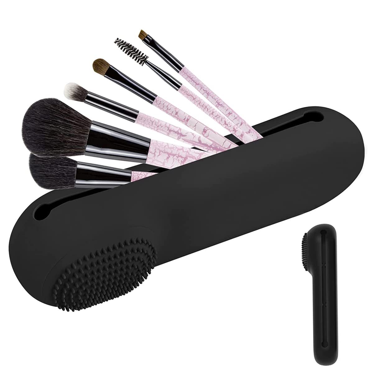 MAYCREATE® Makeup Brush Holder Case Silicone Cosmetic Makeup Brushes Organizer with Cleaning Area, for Travel Daily Use - Full Sized & Large Brushes Fit, Magnetic Closure (Brushes Not Included)