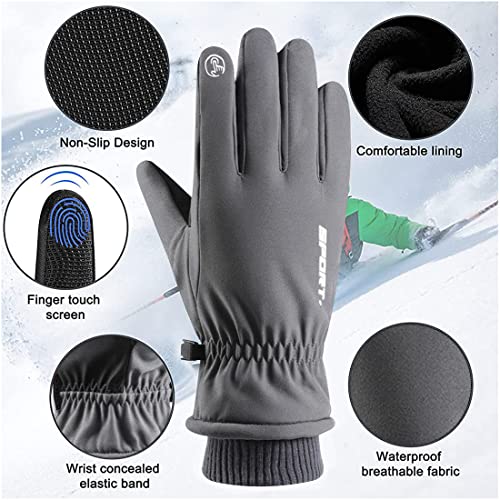 ZIBUYU® Winter Gloves for Men Women Bike Riding Touch Screen Finger Microfiber Anti-Slip Design Windproof Waterproof Snow Ski Hand (Grey) 3 PCS