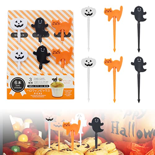 HASTHIP® 6Pcs Food Fruit Forks for Kids, Halloween Cute Cartoon Fruit Food Toothpicks for Dessert Party Decor, Cute Mini Food Fruit Forks for Toddler, Reusable, Food Grade Plastic