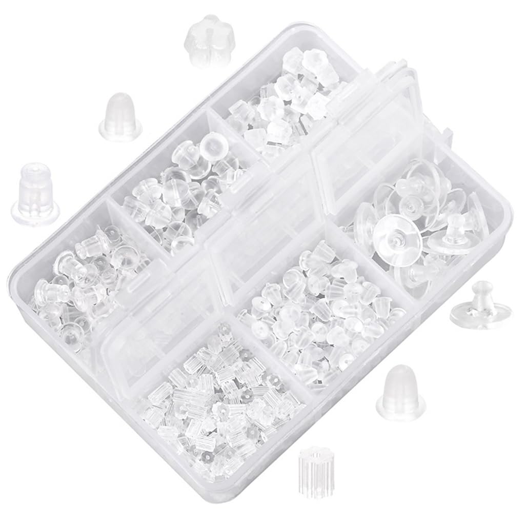 MAYCREATE® 600Pcs Earring Backs for Ear Studs, 6 Styles Soft Clear Earring Clutch Stoppers, Hypoallergenic Locking Earring Accessories Replacement Kits for Hook Earrings