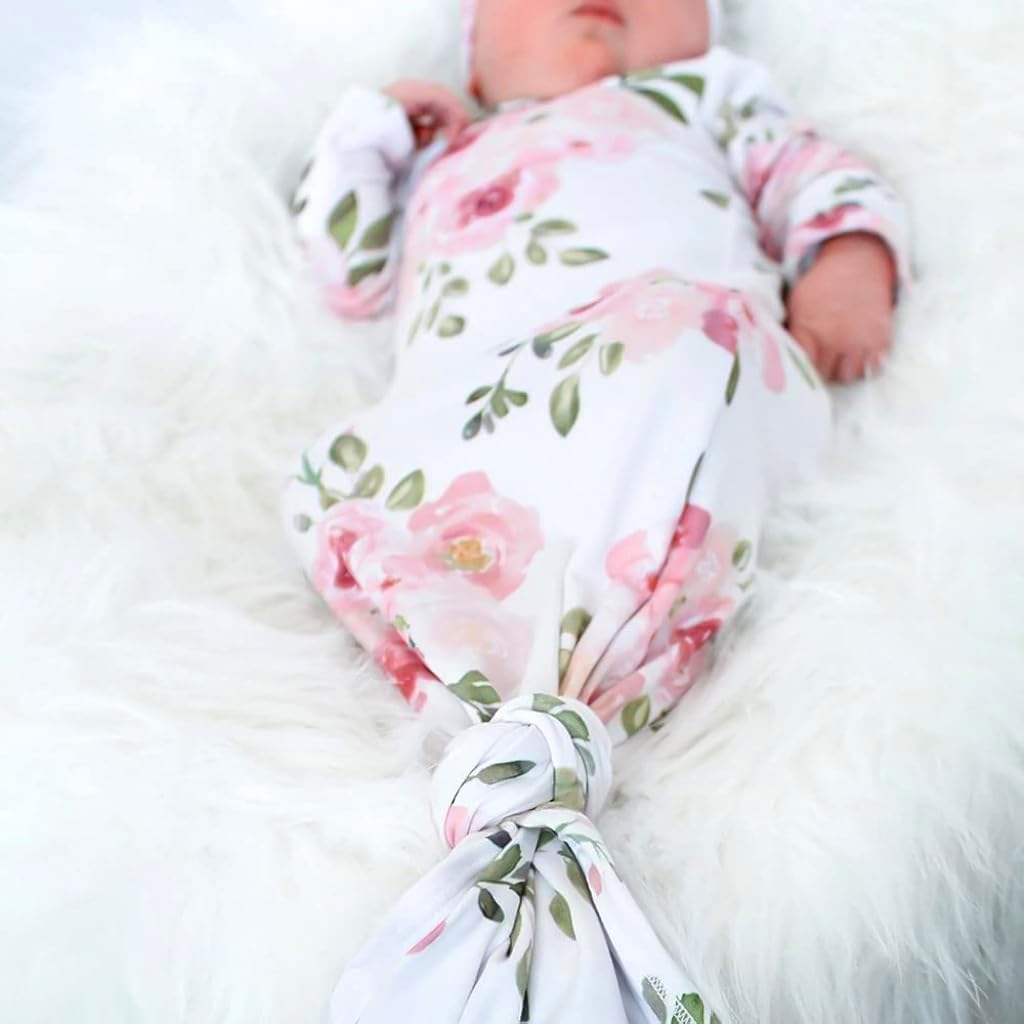 SNOWIE SOFT Swaddle for New Born Baby with Knotted Nightgown and Floral Headband Set | 0–3 Months