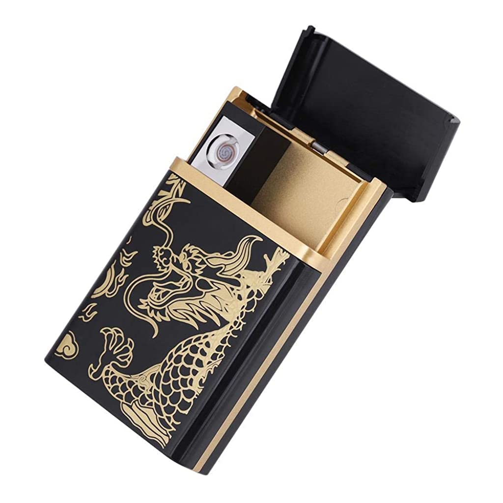 ZIBUYU Cigarette Case with Lighter for Smoking featuring USB Flameless Tungsten Design | Black 8 Cigarettes Box