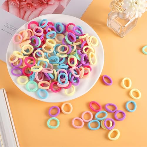 ZIBUYU® 100Pcs Colorful Hair Bands for Girls 0.7 Inch Tiny Hair Elastics Hair Ties No Tangle Scrunchies Fashion Girls Hair Elastics