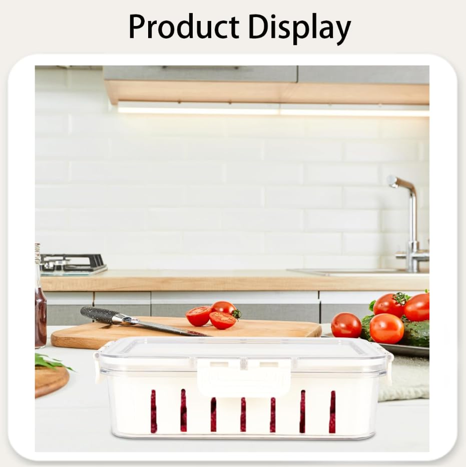 Zibuyu Fridge Storage Containers with Drain Basket and Airtight Lid for Fresh Produce | PET Crisper Box for Kitchen and Picnic Use