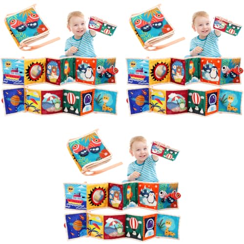 SNOWIE SOFT® Butterfly Cloth Book for Baby 6 to 12 Month with Mirror Double-Sided Crib Tummy Time High Contrast Montessori Visual Stimulation Washable Toys Boy Girl Gift 3PCS