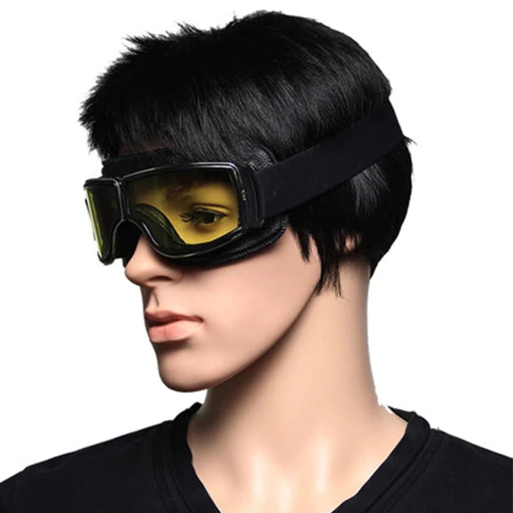 PROBEROS Motorcycle Goggles for Outdoor Riding with 7 in Width and Adjustable Elastic Belt | Yellow Anti Fog Lens for Wind and Dust Protection