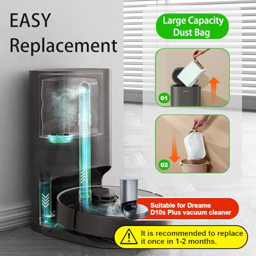 Verilux® 8PCS Replacement Parts Dust Collector Bag for Dreame D10s Plus Vacuum Cleaner Reusable Bags for Hair Dirt Debris Vacuuming Accessories