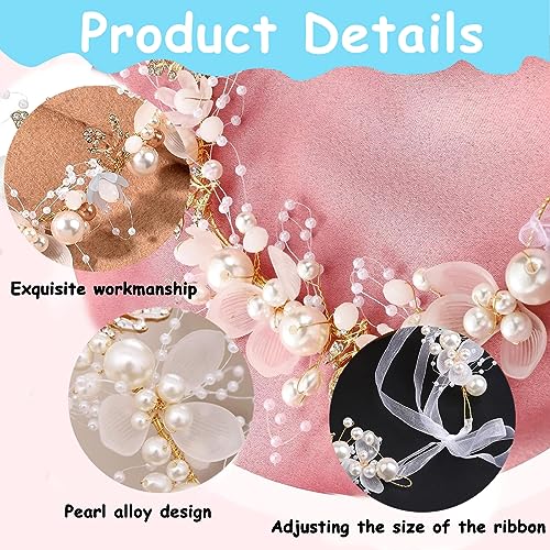 Venzina® Flower Crown for Girls Pearl Crystal Tiara Crown Hairband for Girls Women Stylish Floral Princess Hair Band for Girls Kids, Gold Party Dress Up Wedding Bridal Headband