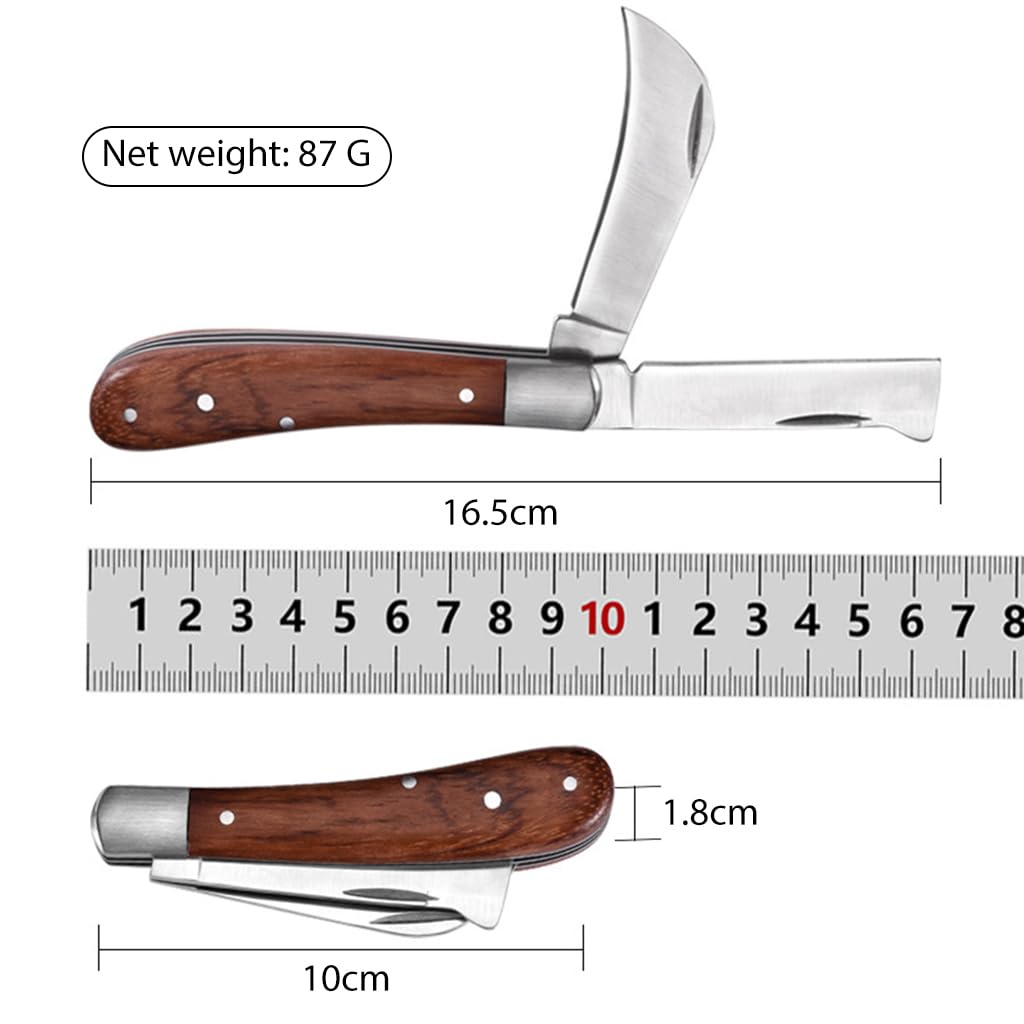 HASTHIP Grafting Knife for Plants with Dual Blade Folding Design and Wooden Handle 2 PCS