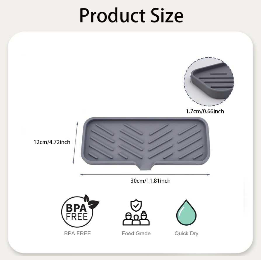 ZIBUYU Multi Purpose Sink Drainer Mat for Kitchen with Angled Drain Spout | Non Slip Silicone Organizer Tray