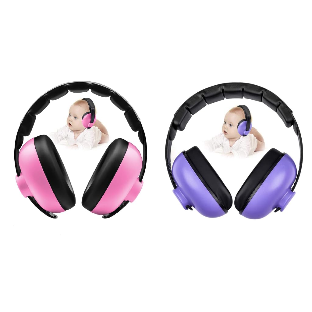 SNOWIE SOFT Kids Baby Ear Muffs for Sleep and Travel with 21db Noise Reduction | Purple and Pink