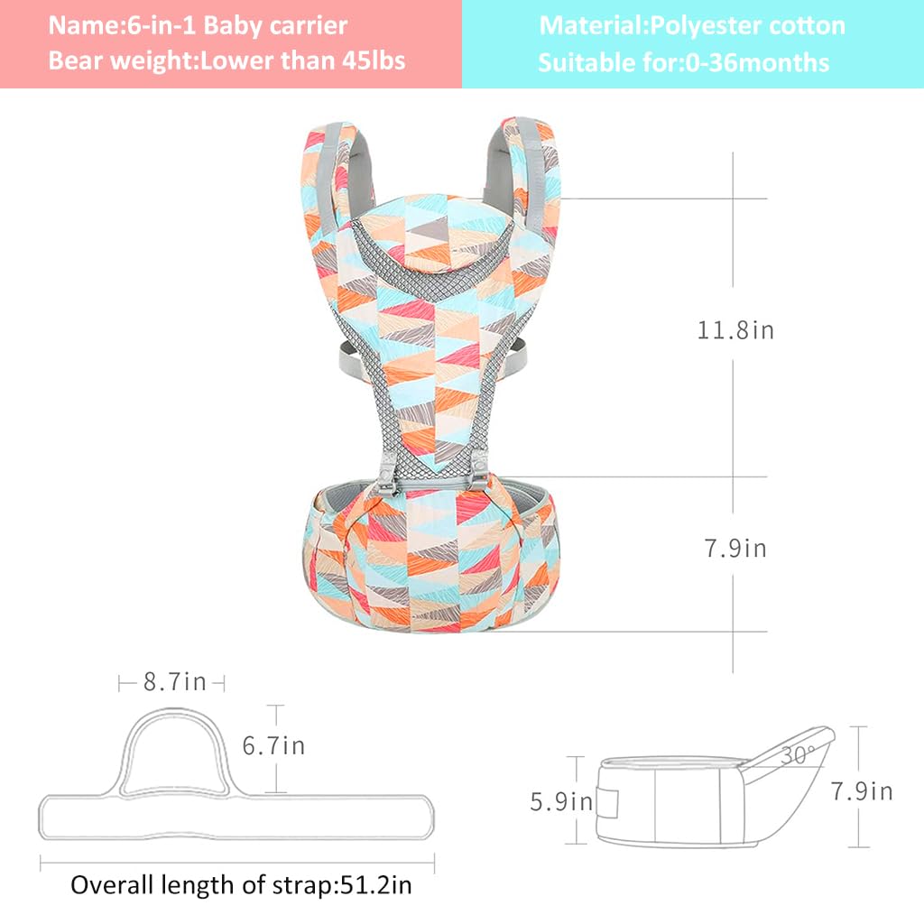 SNOWIE SOFT 6 in 1 Baby Carrier with Lumbar Support for Baby with Pockets and Bib, 360 All-Position Baby Wrap Carrier Front and Back Backpack Carrier for Newborn Infant Toddler Unerder 30kg