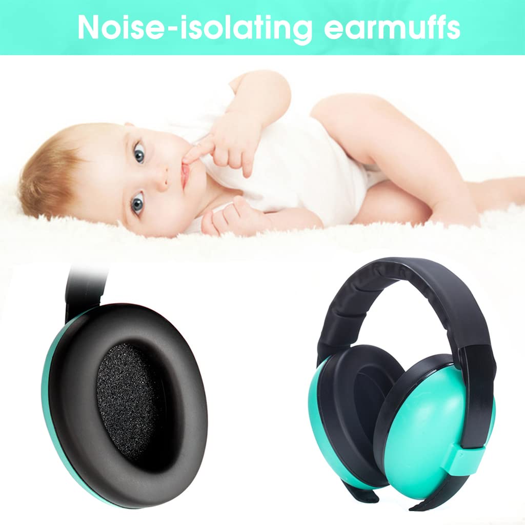 SNOWIE SOFT Baby Hearing Protection Earmuffs for Baby Sleep Flight Travel, Baby Ear Protection Noise Canceling Headphones for Baby Toddler Kids 0-3 Years (Green)