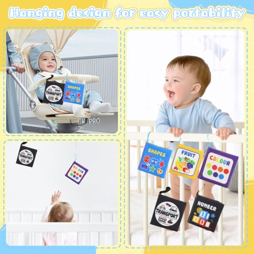 SNOWIE SOFT® 12PCS Cloth Books for Babies 0 to 3 Years Multiple Themes Sensory 6-12 Months Early Educational Activity Toys Touch Crinkle Waterproof