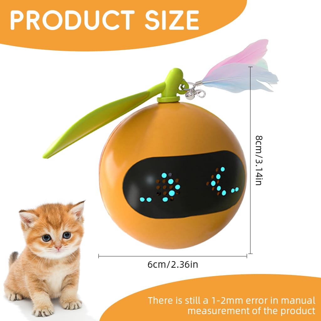 Qpets Smart Electric Cat Teaser Ball Toy with LED Light and Feather Tail for Indoor Cats