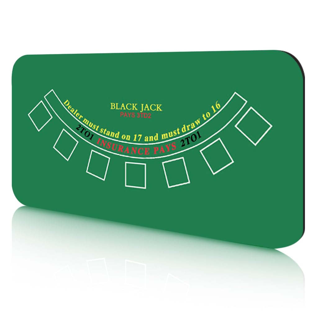 PATPAT Blackjack Poker Table Mat for Home Play with 7 Betting Boxes 70.8x35.4 in Green | Anti Slip Rubber Base