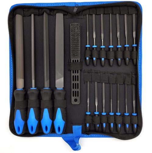 Serplex® 19pcs Metal File Set with Carrying Case, 4 Large Metal Files, 14Small Needle Files, and Cleaning Brush, Perfect for Wood, Plastic, and More