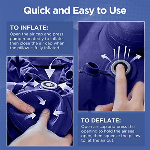 HANNEA® Inflatable Air Travel Pillow Long Footstool Seat Rest Foldable for Flight Home Office Self-inflatable for Adult Kids Dark Blue 3 PCS