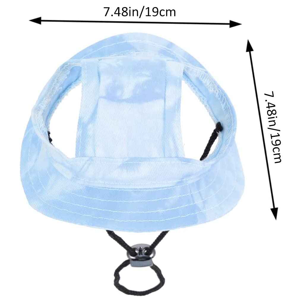 Qpets Dog Sun Hat for Small Dogs with Adjustable Chin Strap and Ear Openings | Blue Cotton Size L 41cm