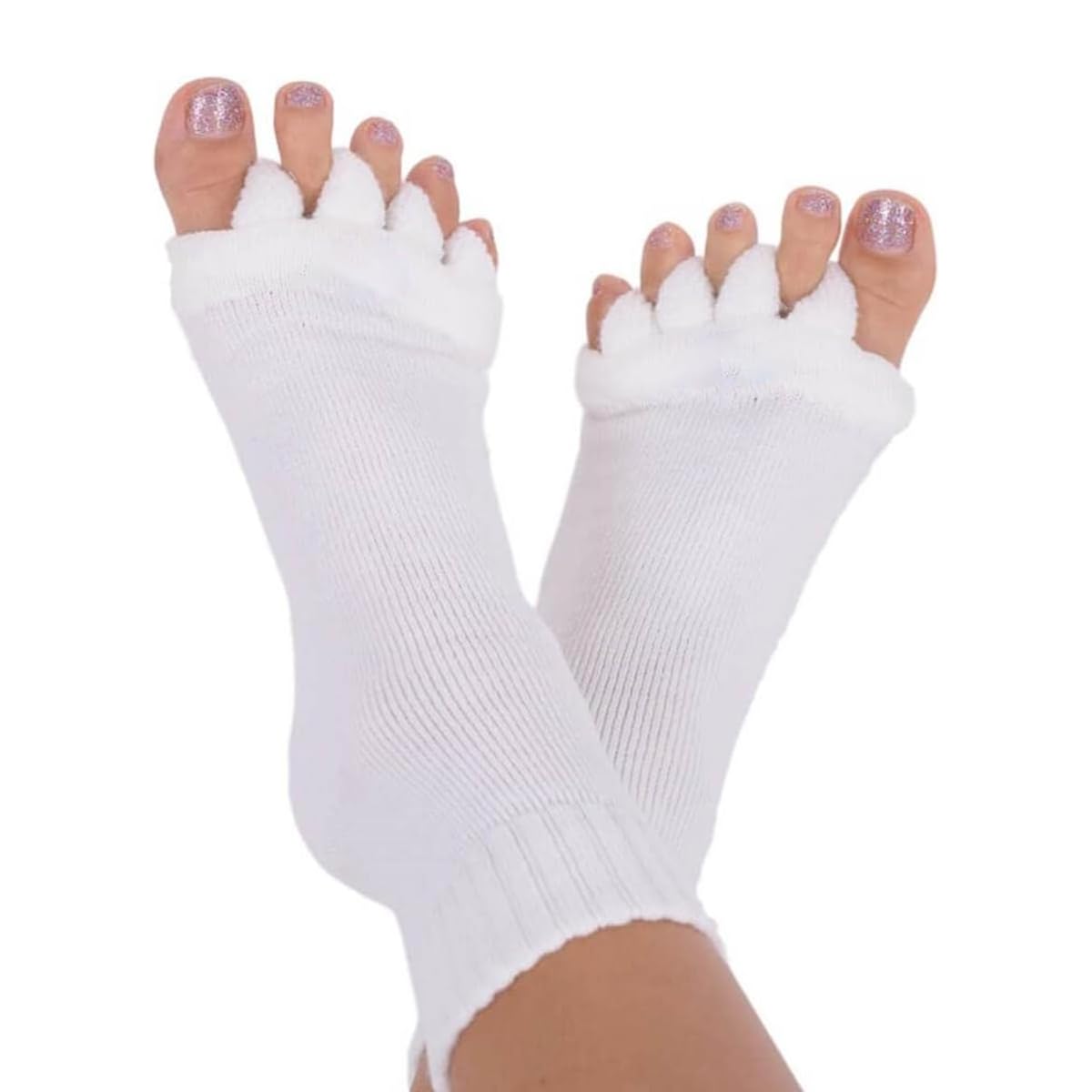 MAYCREATE® 1 Pair Women Toe Separator Socks Yoga Sports GYM Foot Alignment Pain Massage Toeless Socks, Prevent Foot Cramps, White