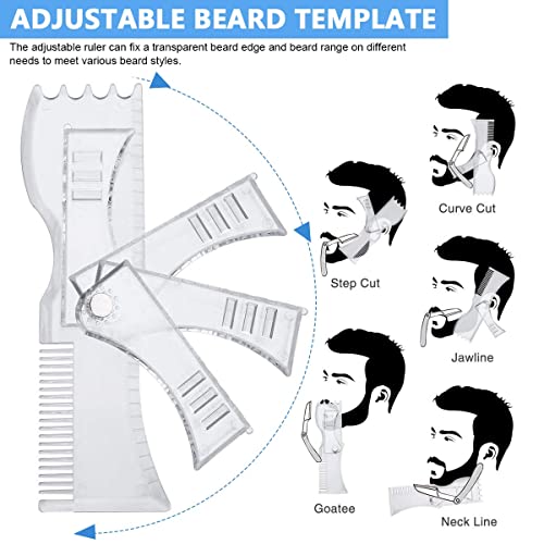 Venzina® Beard Shaper for Men, Beard Styling Tools Kit with Adjustable Beard Shaping Template, 3 Folding Razors and Barber Pencil & Many Styles Hair and Beard Stencil Guide for Perfect Line Up