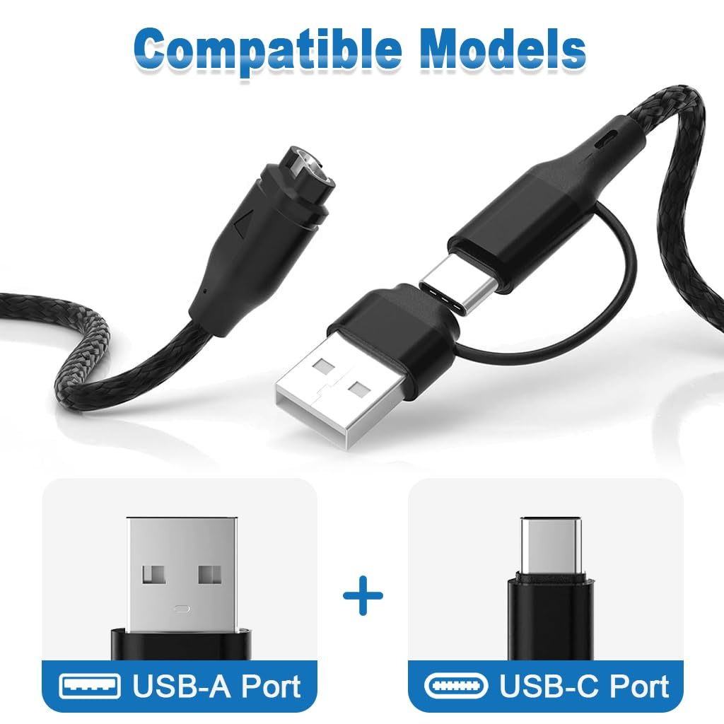 ZORBES Charging Cable for Garmin Watch with USB C and USB Connectors 3.3ft Nylon Braided