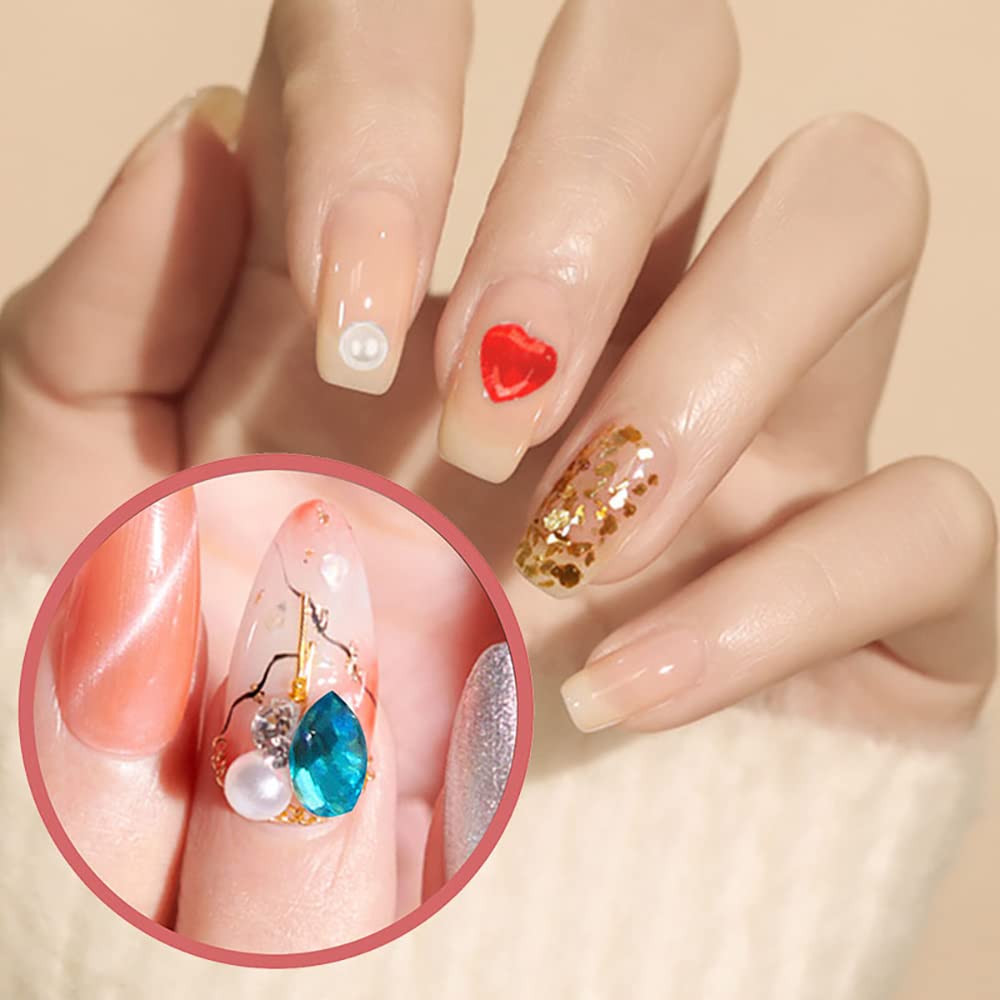 MAYCREATE Nail Art Rhinestones Kit Colorful Rhinestones Geometry Shape Flatback Round Bead for DIY Manicure Craft Decoration Nail Art Salon Tools